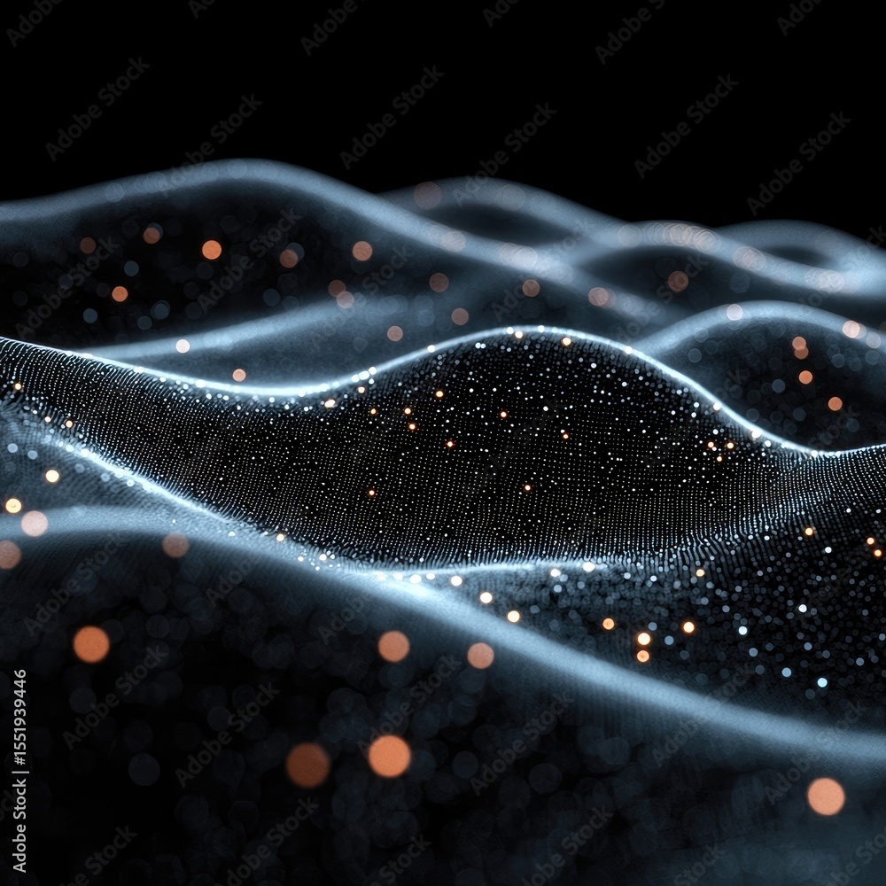 Poster abstract wireframe technology field with glowing particles