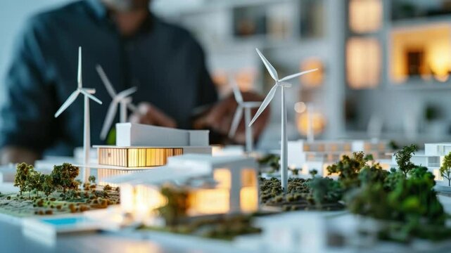 A detailed model of an eco-friendly city with wind turbines is examined