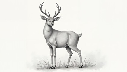Deer Standing in Grass Illustration