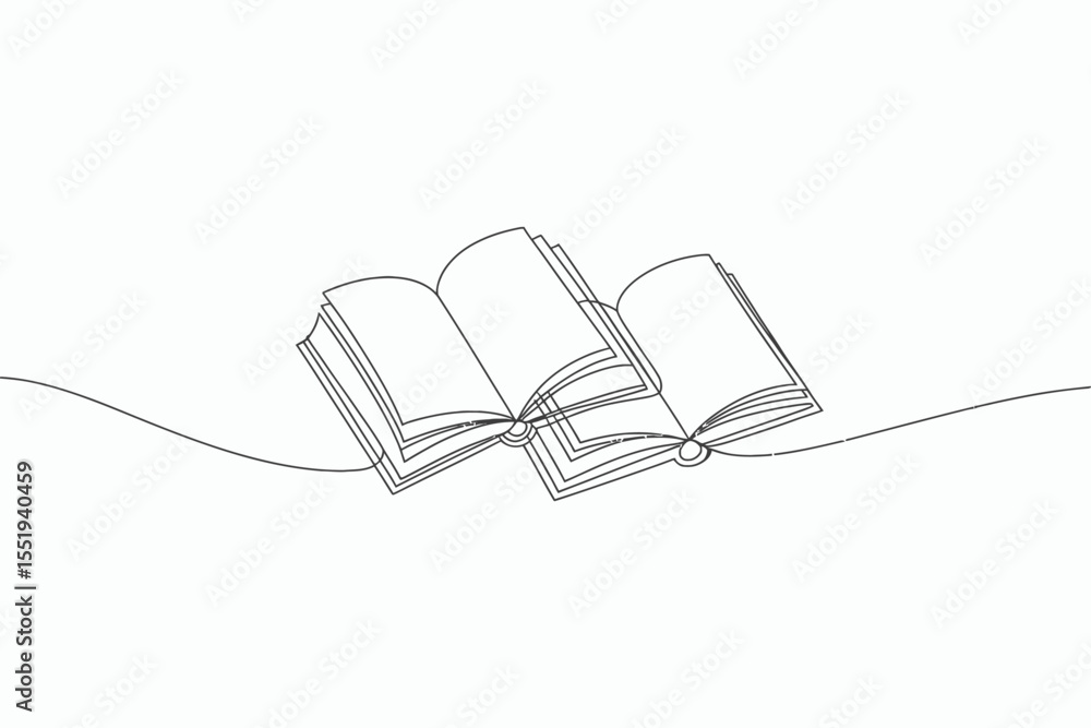 Poster minimalist single line drawing of three open books stacked and overlapping
