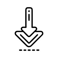 Obraz premium Black Download Arrow Icon Silhouette on White Background, Minimalist Interface Symbol for Data Transfer, File Save, and App Download Buttons