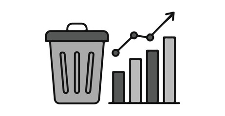 flat vector icon Trash Bin with Recycle, Trash Bin Bar Graph icon, suitable for infographic and app design