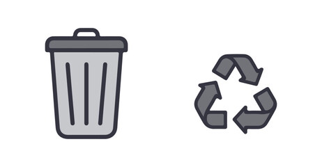 flat vector icon Trash Bin with Recycle, Minimalist Trash Bin Recycle icon, suitable for infographic and app design