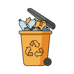 flat vector icon Trash Bin with Recycle, Overflowing Bin with Recyclables icon, suitable for infographic and app design