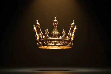 Golden royal crown, Luxury king crown, Elegant royal jewelry, Vintage golden tiara, Regal power symbol, Ornate crown design AI photo.


