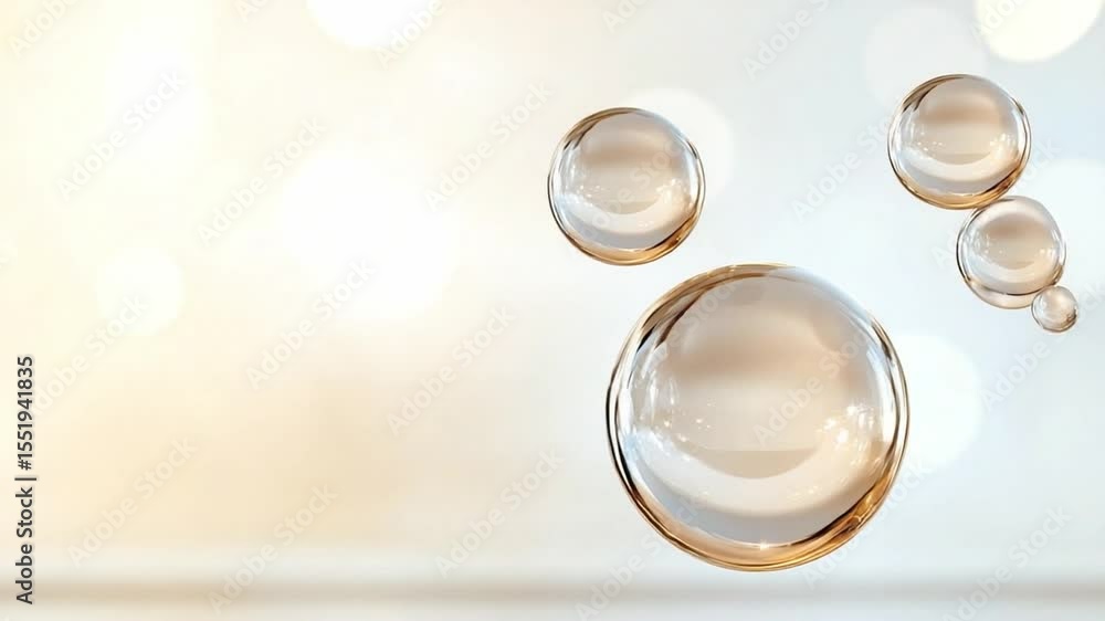 Poster Abstract Bubbles: Evocative image of gleaming bubbles floating against a blurred, soft-focus background. Ideal for concepts of purity, freshness, and weightlessness.