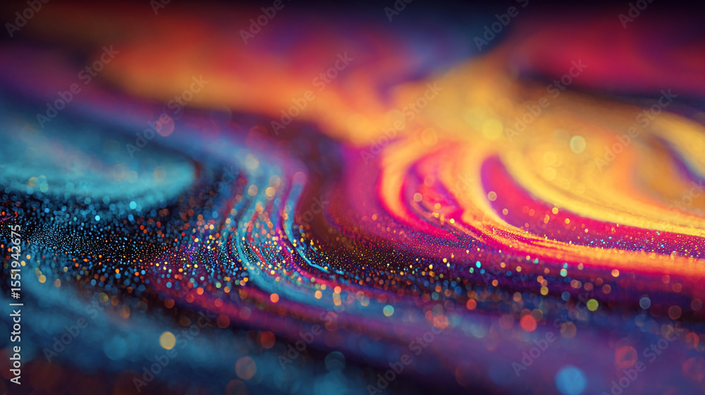 Poster abstract artistic background with flowing colors and bokeh lights in a blurred motion style