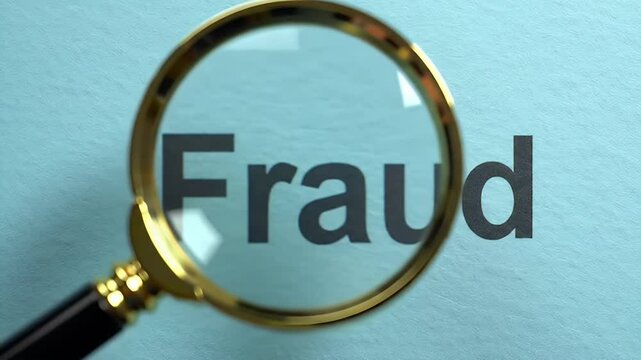 Fraud Detection Concept with Magnifying Glass on Blue Background