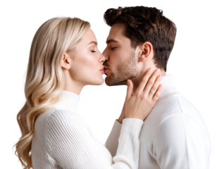 Romantic Couple Sharing a Kiss Transparent Background PNG