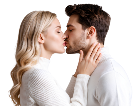 Romantic Couple Sharing a Kiss Transparent Background PNG