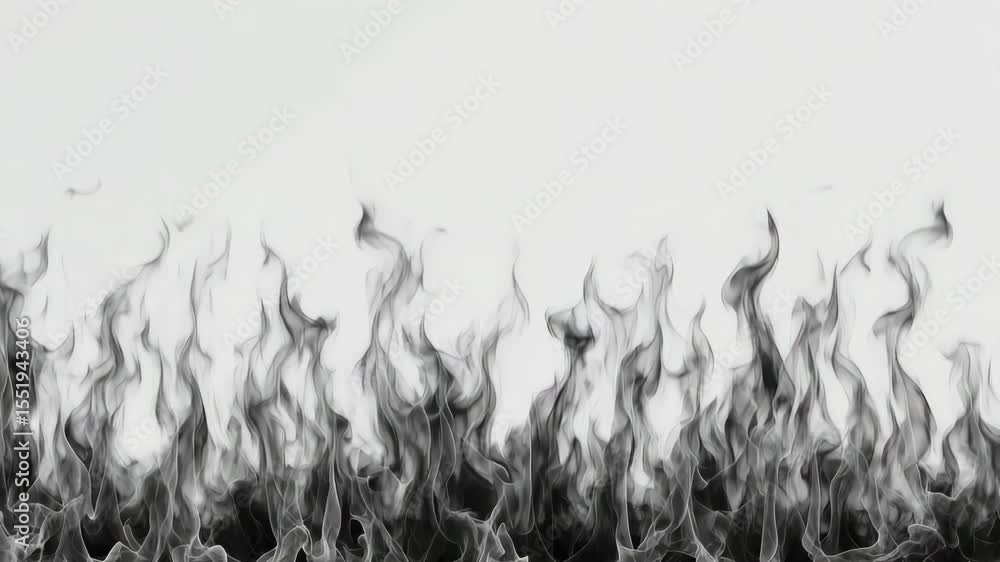 Poster visuals of swirling black flames dancing on a white background create an intriguing contrast and cap
