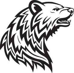 Highly stylized tribal bear head with overlapping fur design—ideal for clothing, tribal themes, or bold animal art.