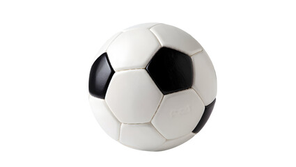 Naklejka premium Old leather soccer ball, black and white, isolated on a white background, ready for play png file download 