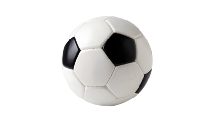Old leather soccer ball, black and white, isolated on a white background, ready for play png file download 