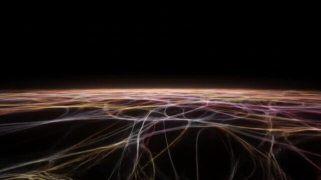Dynamic neon light trails spread across a dark horizon, illustrating the complexity of digital communication