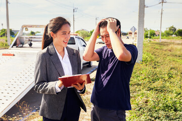 Man stands stressed after being found guilty reckless driving causing damage another person's car...