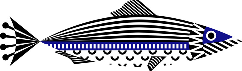 olk sardine with decorative patterns and vivid colors, inspired by Portuguese summer festivals and sea culture.