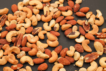 Mix of nuts with a black background
