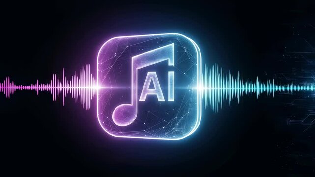 Futuristic soundwave and musical icon transition with neon glow