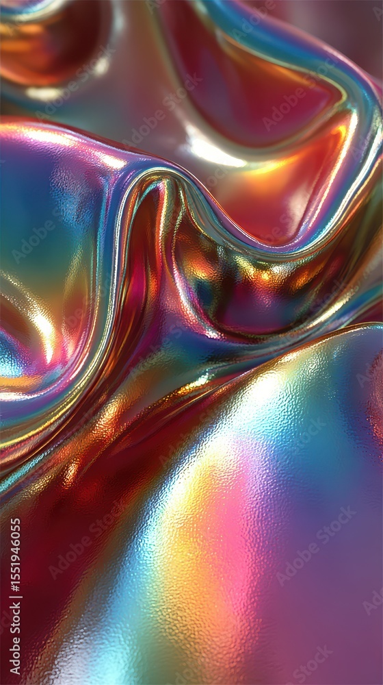 Poster colorful iridescent fabric folds reflecting light in a dynamic display of hues and textures