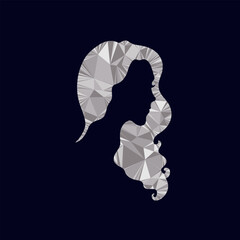 Silhouette of a girl in bright colors. Girl with hair made using triangulation. Low poly vector silhouette of a head