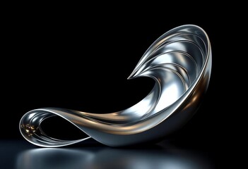 Abstract metallic wave sculpture, sleek curves, dark background, modern art decor, decor, s-shape