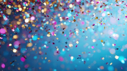 The Colorful Confetti Showering Over a Bright Blue Background.