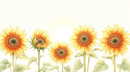 Sunflowers turning slowly toward the sun, light and shadows creating gentle movement, symbolizing warmth and positivity in nature's beauty.