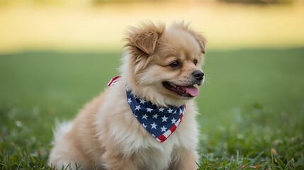 Fototapeta premium Dog Wearing American Bandana
