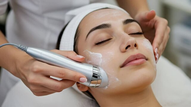 Woman receiving a facial treatment at a spa 4k