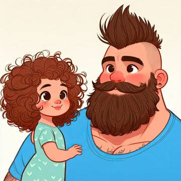 Strong Bearded Dad Working Out with His Little Girl