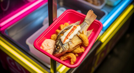 Street Food Adventure Delicious Fried Fish with Spicy Sauce