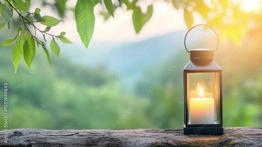 Poster enlightened serenity: a vintage lantern with a softly flickering candle illuminates the scene, casti