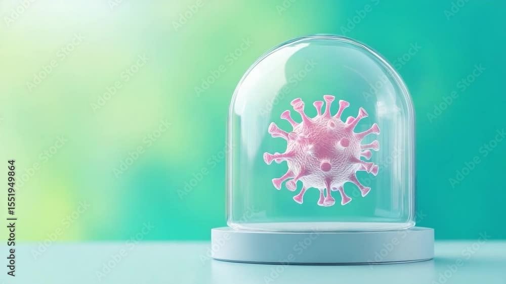 Aufkleber Confinement of Pathogen: A visually striking and concept-driven image showcases a meticulously crafted representation of a virus encased within a protective glass dome.