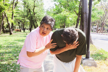 Wife scary concerned about her husband sudden heart attack and experiencing symptoms fatigue...