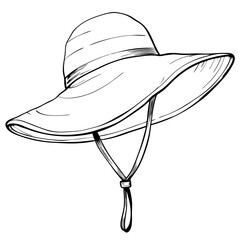 Wide-brim sun hat with strap in sketch illustration