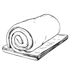 Rolled beach towel in sketch style on flat surface