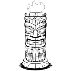 Tiki totem with flame in tribal sketch style