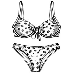 Polka dot bikini in hand-drawn black and white style