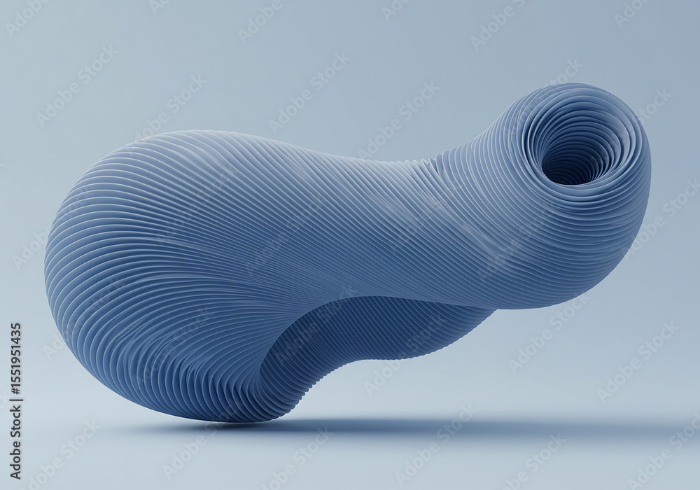 Fototapete abstract 3d shape with a textured surface. rendered in blue, the form features a dynamic, flowing de