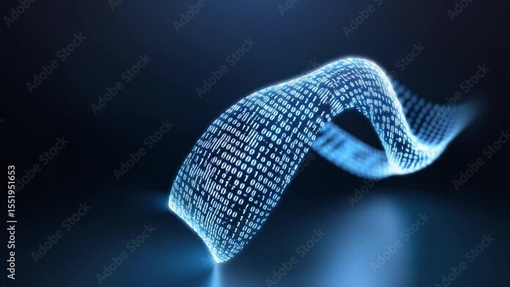 Poster Digital Wave of Data: A mesmerizing, luminous digital wave undulates against a deep, dark backdrop, representing the dynamic flow of information in the modern digital age.