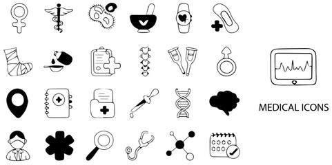 Medical simple concept 24 Grew and Black color icons set .Vector illustration.	