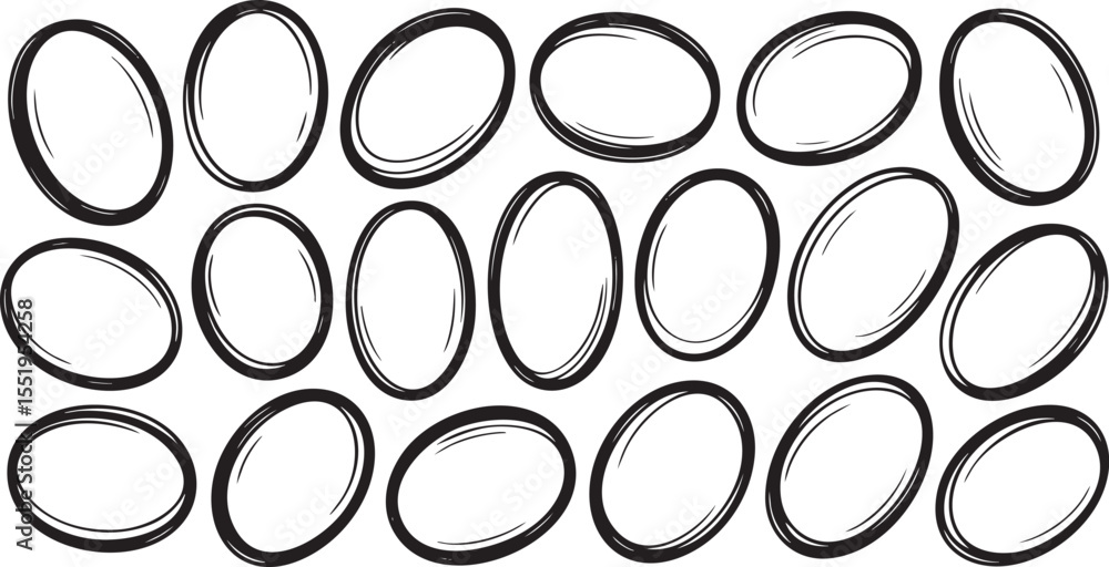 Poster hand drawn circle vector collection a set of grunge style circular shapes for highlighting, underlin