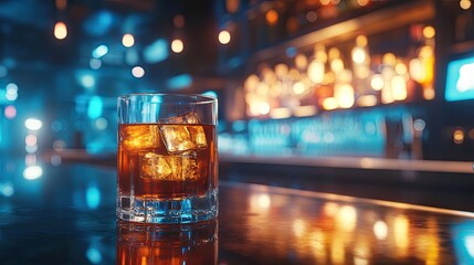 Cocktail menu mockup in elegant bar setting, ideal for nightlife, party planning, and cocktail promotions.