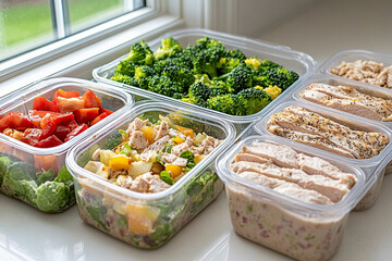 Healthy meal prep with fresh vegetables and protein for the week