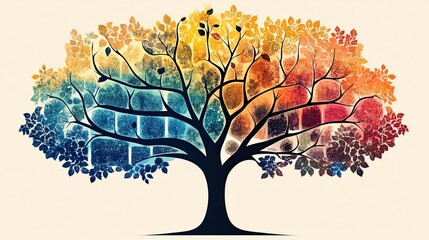 Colorful family tree template with blank cells, ideal for genealogy, ancestry, and family history projects.
