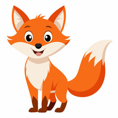 Fototapeta premium Cartoon fox smiling . Cute animal fox cub sitting. Suitable for children's books, sticker, mascot, logo. Isolated vector illustration on white background