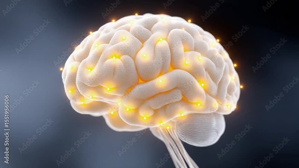 Poster Brain Activity: A digital representation of a human brain with glowing nodes illustrating neural connections, set against a gradient backdrop. 
