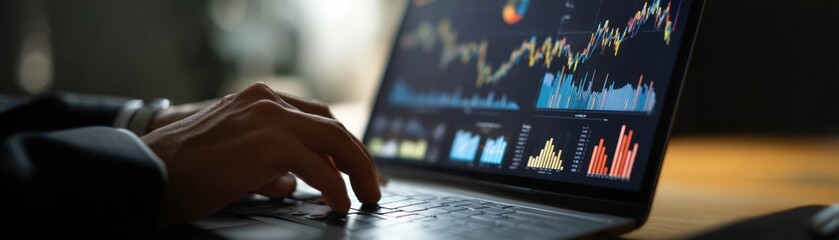 Businessperson analyzing energy market trends on laptop