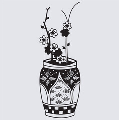flower with flower vase or pot silhouette vector art illustration, vase with flowers